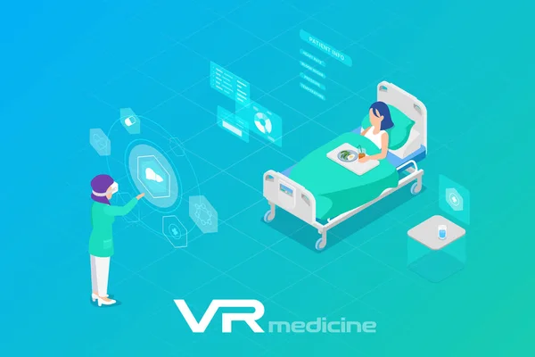 Medycyna w wirtualnej rzeczywistości skanowanie pacjenta Izometryczne Flat Vect — Wektor stockowy