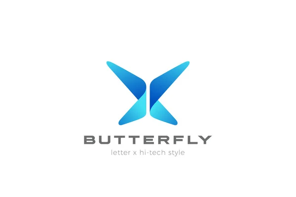 蝶のロゴ抽象幾何学的なデザインベクトルテンプレート 文字Xのロゴタイプアイコンデジタル技術のスタイル — ストックベクタ