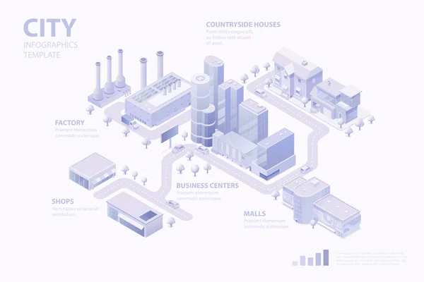 Isométrica Plana Smartcity Propriedade Real Estate Infográficos Modelo Vetor Conceito —  Vetores de Stock