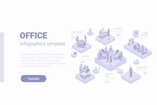 Isometric Flat People Office Workers Infographics Vector Concept — Stockový vektor