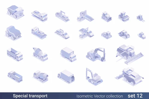 Isometric Düz Özel Taşıma Arabaları Araç Koleksiyonu — Stok Vektör