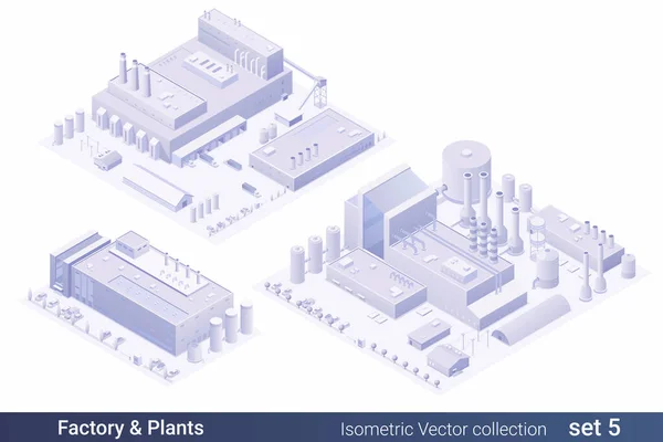 Isometric Flat Architecture Building Vector Collection Factory Plant — Stock Vector