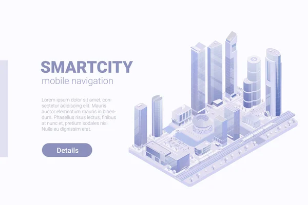 Isometric Flat Smartcity Mrakodrap Obchodní Čtvrti Vektor Koncept — Stockový vektor