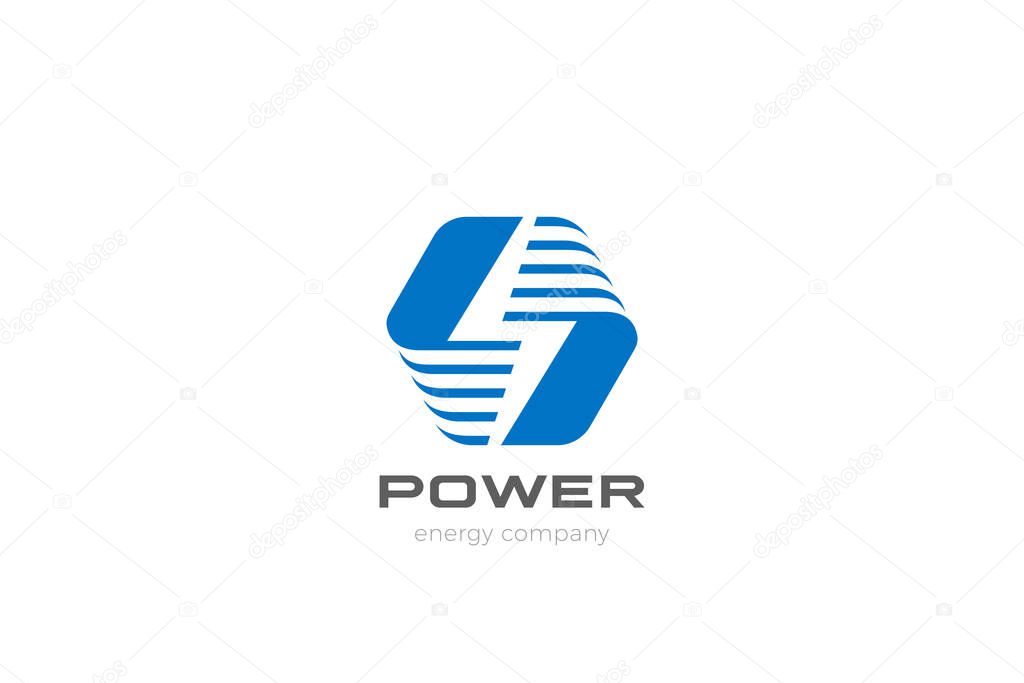 Flash Bolt Energy Logo Power design vector template Negative space style. Hexagon Thunderbolt icon.