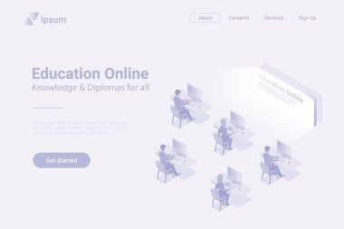 Education Online Isometric Düz beyaz tek renkli vektör kavramı