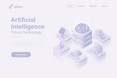 Yapay Zeka Beyni aygıtları Isometric Düz Vektör konsepti