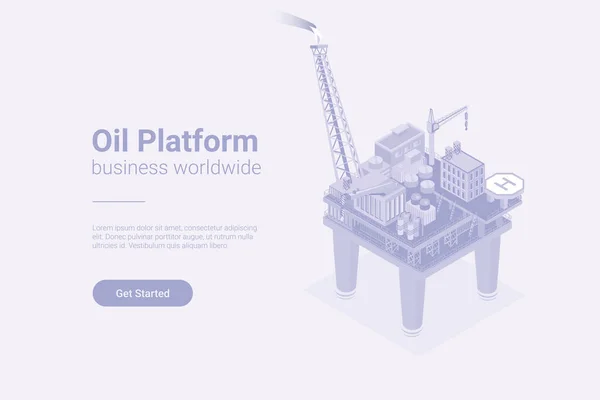 Oil Platform Isometric Flat White Monochrome Vector Concept — Stockový vektor