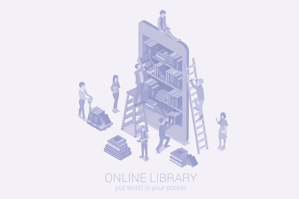 Library Smartphone Online Education Isometric Flat White Monochrome Vector Concept — Stockový vektor