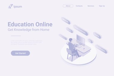 Education Online Isometric Düz beyaz tek renkli vektör kavramı