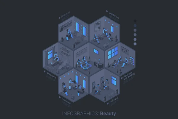 Beauty Spa Hairdreer Salon Isometric Flat Black Monochrome Vector 컨셉트 — 스톡 벡터