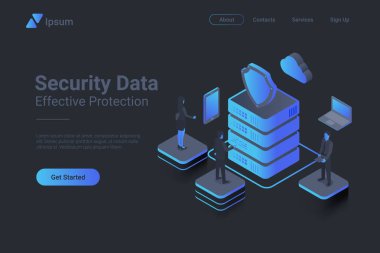 Güvenlik Çevrimiçi Veri Koruması Isometric Siyah Tek Renkli Vektör Konsepti.