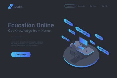 Education Online Isometric Düz siyah tek renkli vektör kavramı