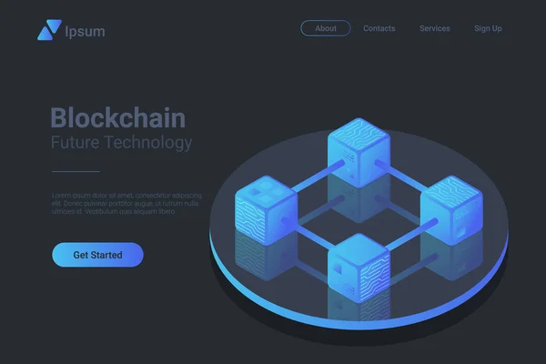 Blockchain Data Isométrico Plano Negro Monocromo Vector Concepto — Vector de stock