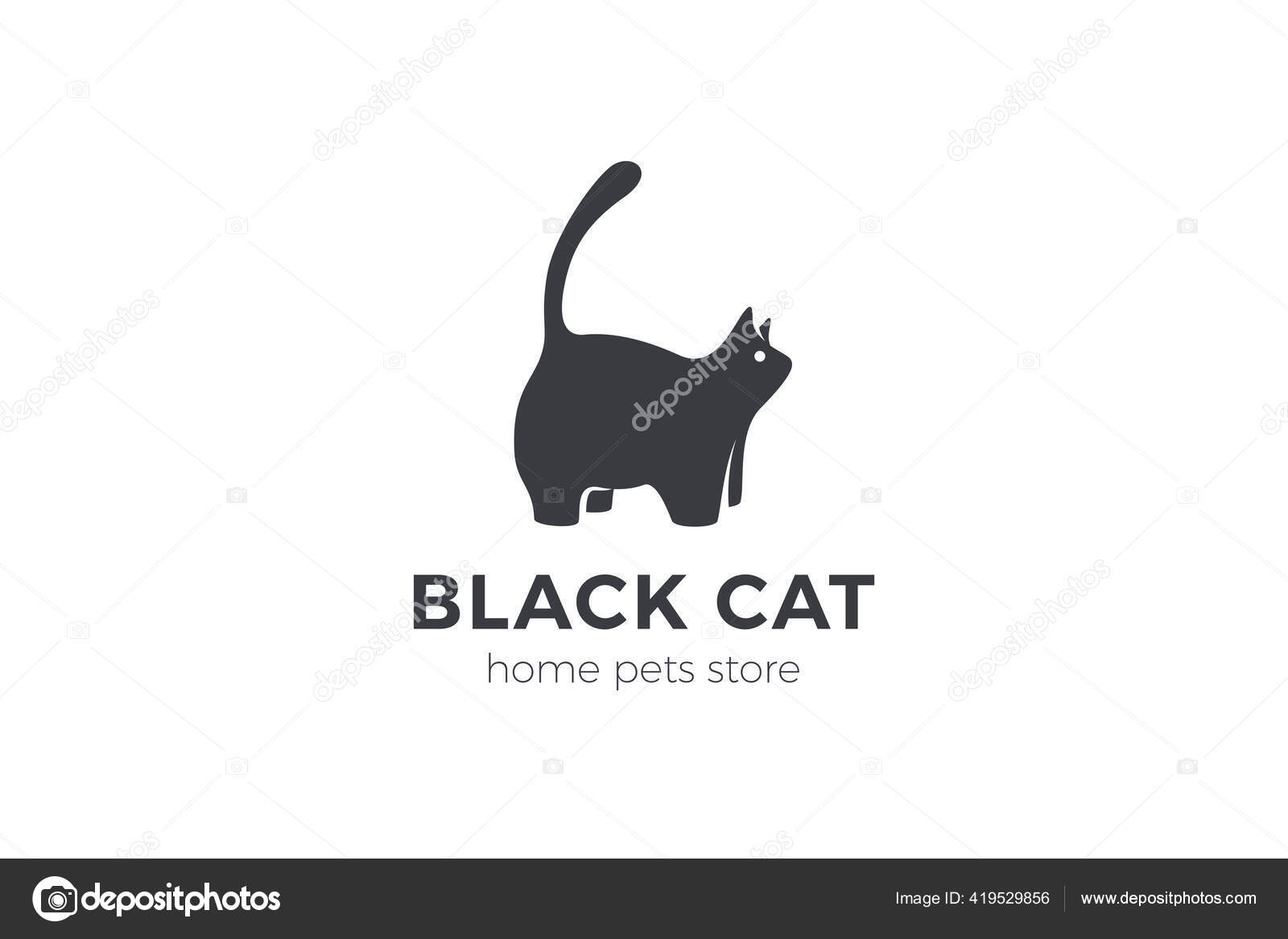 Black Cat sitting Logo vector. Home pet veterinary clinic icon Stock Vector