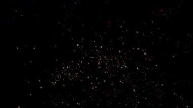 Siyah arkaplanda yanıp sönen renkli daireler ile canlı bokeh ışık efekti, örtüşmeler, hareketli grafikler ve neşeli video projeleri için ideal.