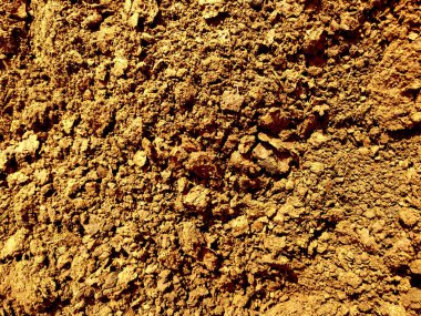 Sarı, parçalı, yamalı kum. Kuru toprak dokusu ve arka plan. Kırmızı toprağın arka planı. Soyut topraklar. Doğal soyutlama. - Clay. Kırmızı kum. Doku. Geçmişi. İnşaat. Metin için alanı kopyala.