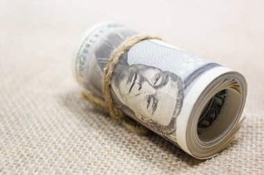 Roll Up, para Yen banknot üzerinde kahverengi kumaş dokuma, iş ve finans kavramlar, para piyasası Asya.
