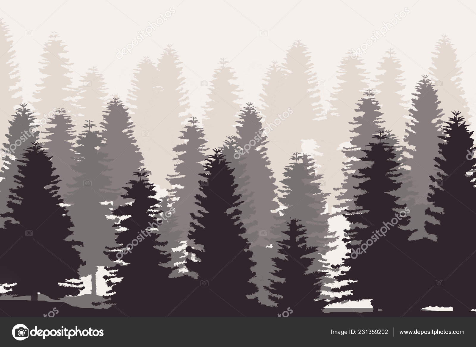 Pine Tree Forest Silhouette Isolated Oon White Backgroun Stock Photo Image By C Madman02