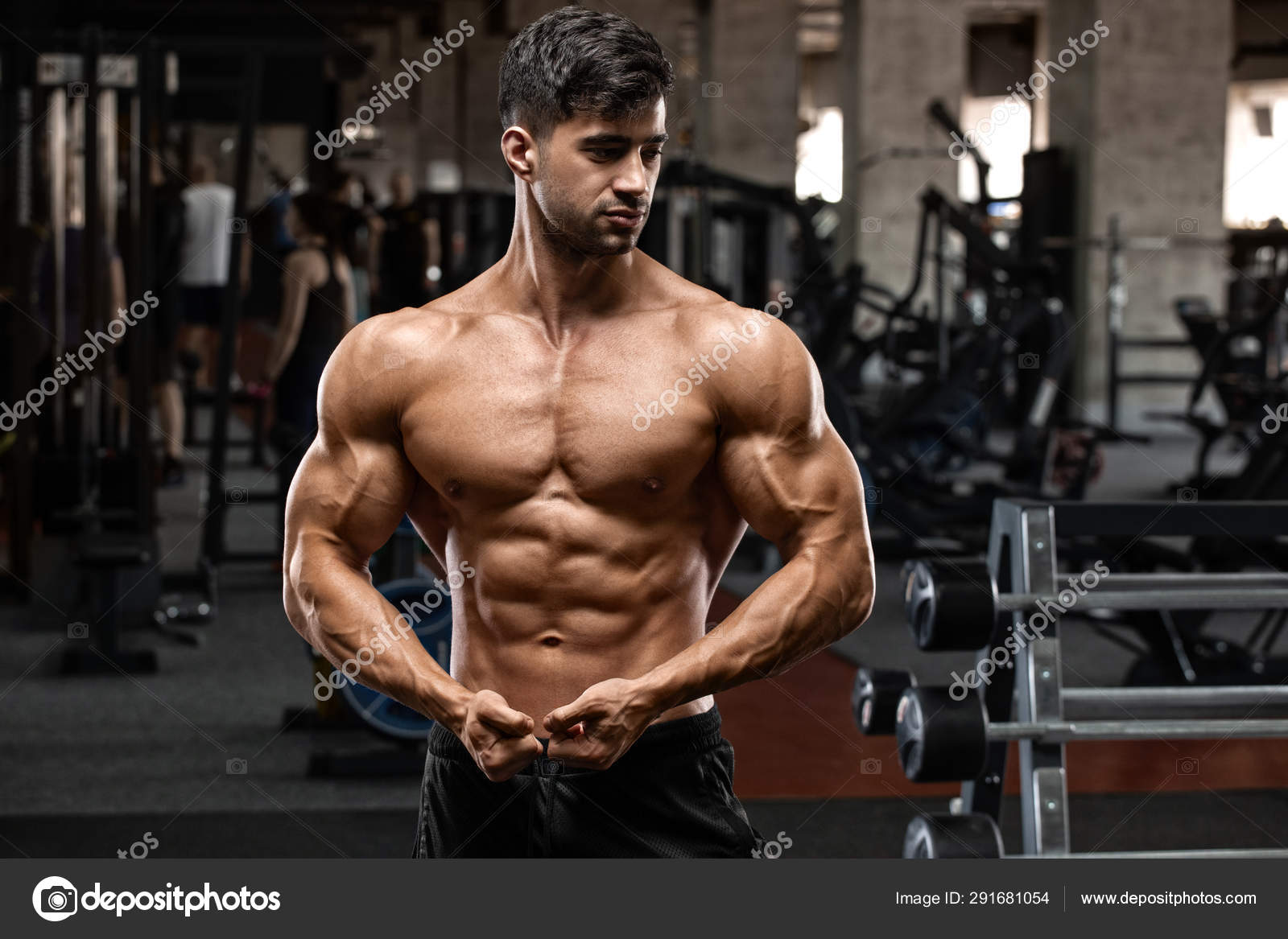 Muscular Man Workout Gym Strong Naked Torso Stock Photo by