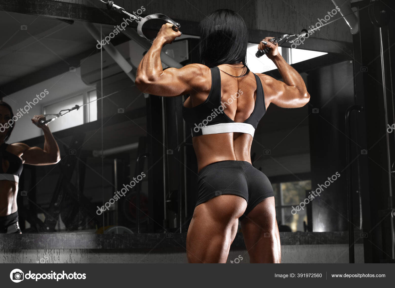 Fitness Woman Doing Pull Ups Exercise Back Muscles Working Out