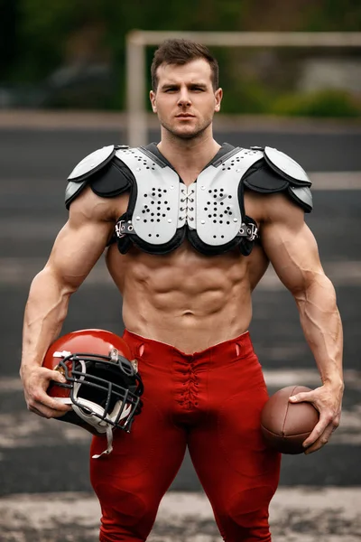 American Football Sportsman Player Muscular Man Strong Naked Male Abs — Stock Photo, Image