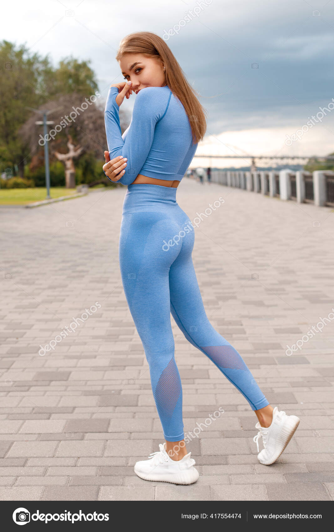 Athletic Girl Outdoors Fitness Woman Sportswear Stock Photo by