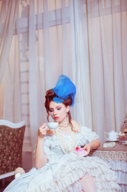 Marie Antoinette tarzında bir portre kadını.