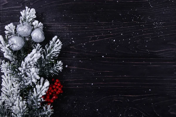 Natal Fundo Madeira Com Abeto Neve — Fotografia de Stock