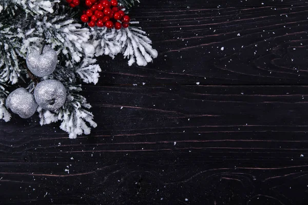 Natal Fundo Madeira Com Abeto Neve — Fotografia de Stock