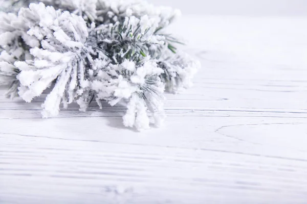 Natal Fundo Madeira Com Abeto Neve — Fotografia de Stock