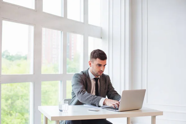 Bonito Empresário Está Trabalhando Escritório — Fotografia de Stock