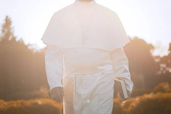 Pope Walks End Day Garden — Stock Photo, Image