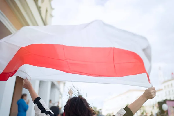 Σημαία Λευκορωσίας Λευκό Κόκκινο Λευκό Ειρηνική Διαμαρτυρία Στο Μινσκ — Φωτογραφία Αρχείου