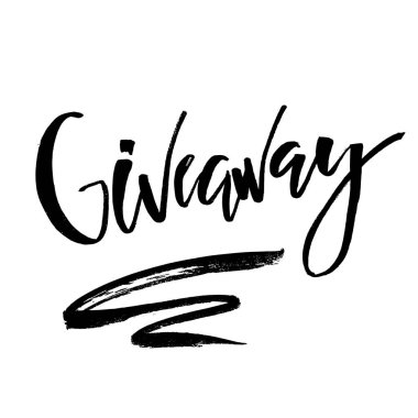 Giveaway yazı metindir. Tipografi beyaz arka plan üzerinde izole sosyal medya tanıtımı için. Ücretsiz hediye çekiliş, kazanmak bir freebies. Vektör reklam.