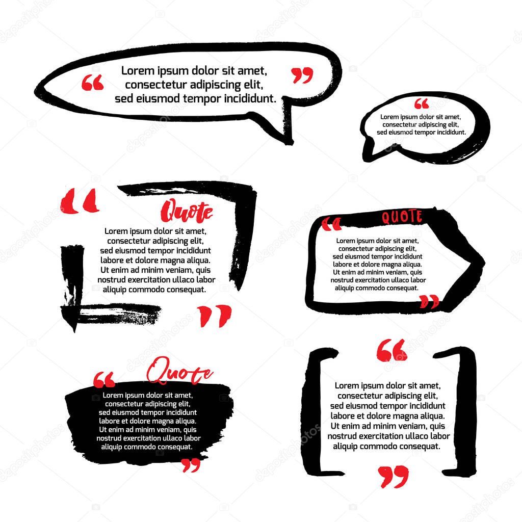 Quote blanks with text bubble with Commas. Vector Set of templates for note, message, comment. Hand Drawn with brush Dialog box.