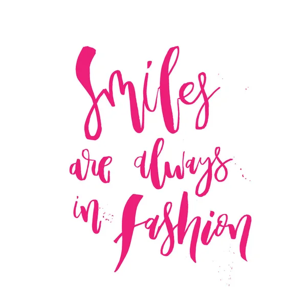 Smiles Always Fashion Funny Handwritten Lettering Quote Girls Beauty Apparel — Stock Vector