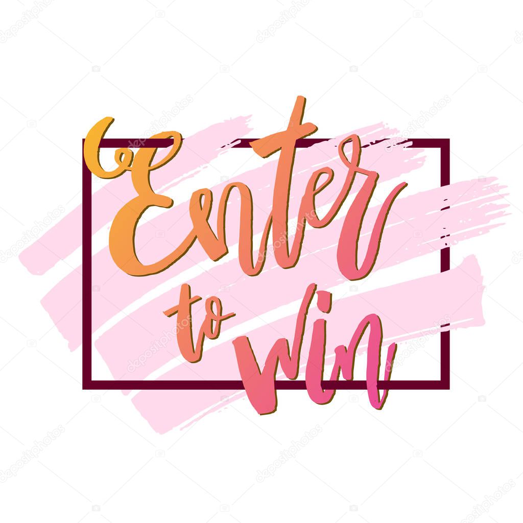 Giveaway enter to win modern poster template design for social media post or website banner with brush strokes. Free gift raffle, win prize and freebies. Vector illustration