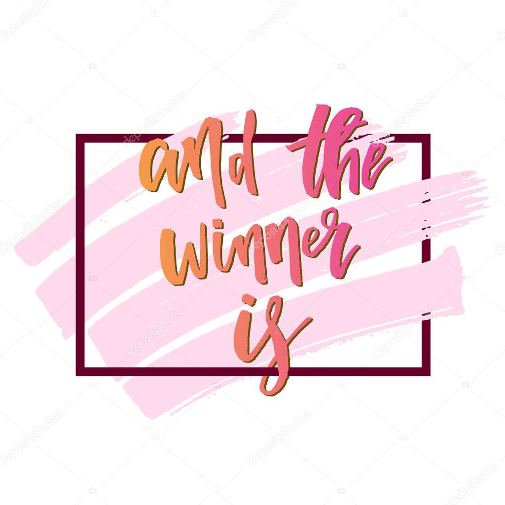 Giveaway, winner is, modern poster template design for social media post or website banner with brush strokes. Free gift raffle, win prize and freebies. Vector illustration