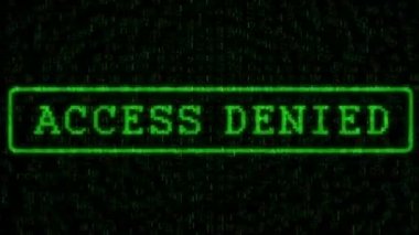 Erişim Reddedildi - Dijital Veri Kodu Matrisi. Kamera, Ai sembolünu gösteren monitör ekranının aşırı yakın çekiminden geri hareket ediyor.