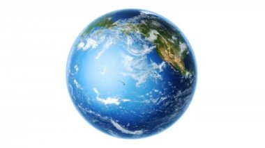 Gerçekçi Earth Beyaz (Loop) üzerinde dönen. 4k 3d Render. Küre, sorunsuz bir döngü içinde doğru döndürme ile çerçeve içinde ortalanır. Nasa'nın doku haritası izniyle.