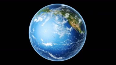 Gerçekçi Earth Siyah (Loop) üzerinde dönen. 4k 3d Render. Küre, sorunsuz bir döngü içinde doğru döndürme ile çerçeve içinde ortalanır. Nasa'nın doku haritası izniyle.