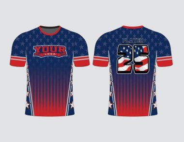 Yıldız çizgileri ve gradyan doldurulmuş kırmızı ve mavi renk kombinasyonu Tapılası gömlek tasarımı