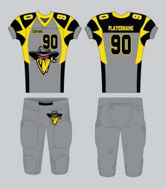 Amerikan Futbolu Jersey tasarımı eşkıya sembollü siyah gri altın