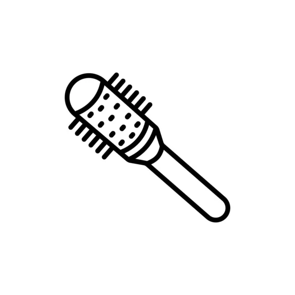 Round brush for hair styling vector icon in linear style. Black outline isolated on a white background. — Stock Vector