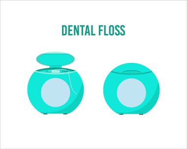 Diş ipi mi? Bir dizi açık ve kapalı dava. Ağız bakımı, diş temizliği. Beyaz arkaplanda izole edilmiş düz bir şekilde vektör illüstrasyonu