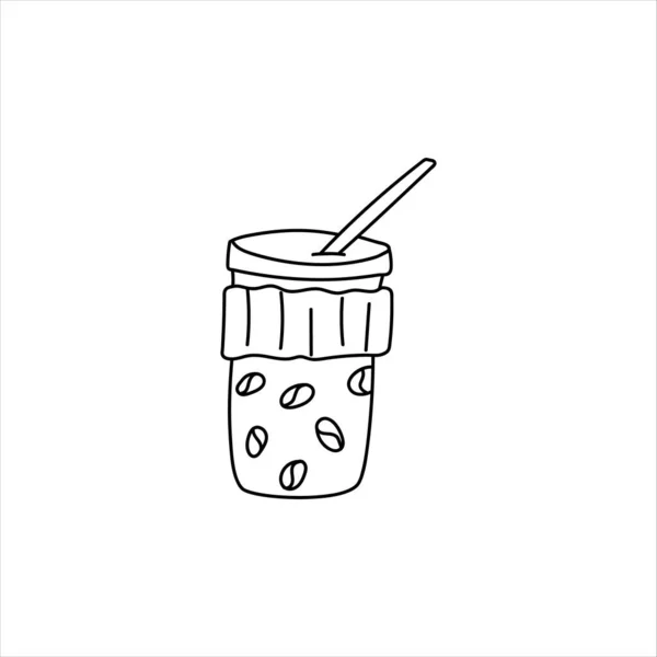 Café Takeaway. Elemento Doodle. Chávena de café desenhada à mão. Desenho vetorial simples ilustração isolada em um fundo branco —  Vetores de Stock