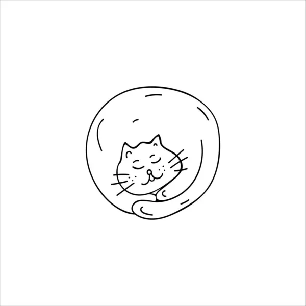 Un buffo gatto addormentato. Carino l'animale schizzo. Elemento Doodle. Illustrazione semplice disegno vettoriale disegnato a mano isolato su uno sfondo bianco — Vettoriale Stock