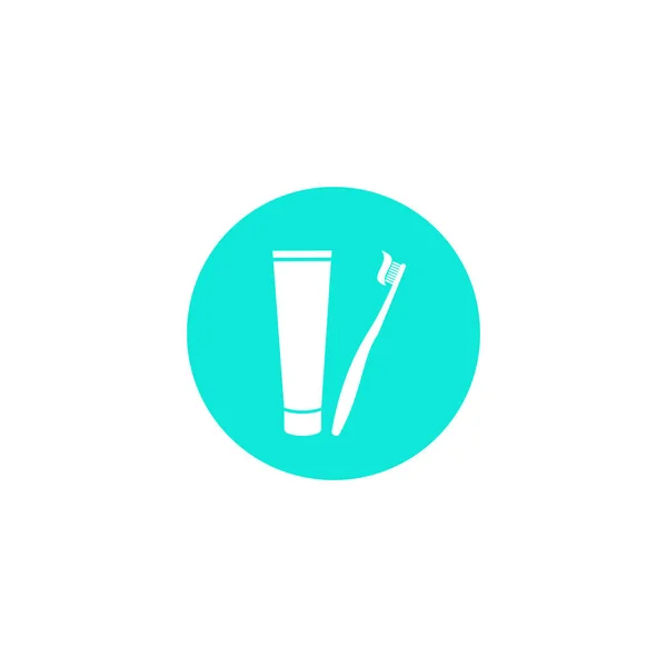 Tandkräm och tandborste med pasta. Enkel vektor ikon isolerad. Vit siluett på en blå bakgrund. Tandvård och munvård — Stock vektor