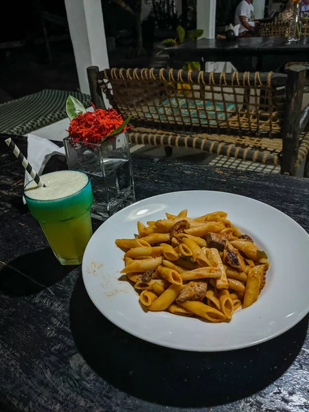 Zanzibar Tanzania December 2019 Pasta Seafood Plate Octopus White Fish — Stock Photo, Image