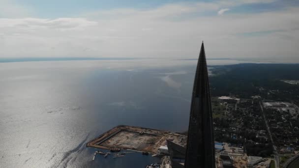Agosto 2020, Rússia, São Petersburgo: arranha-céu Lakhta Center. Vista aérea — Vídeo de Stock